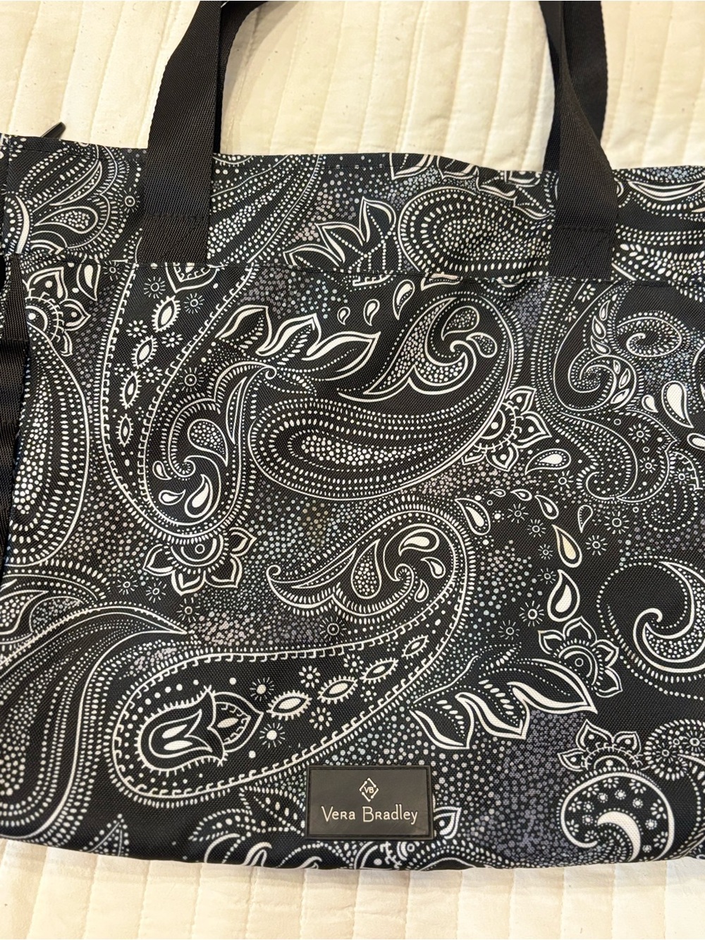 Vera Bradley Quilted Tote Bag Stellar Paisley Black & White Travel Bag - Picture 2 of 7